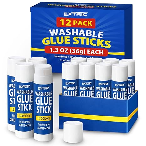 Glue Sticks for Kids 12 PK Washable White 1.3 OZ Bulk All Purpose Glue