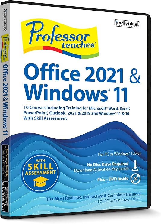 Professor Teaches Office 2021/365 & Windows 11 with Skill Assessment - Interactive Training for Word, Excel, PowerPoint, Outlook, Access, Publisher & More! - CD/DVD