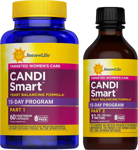Renew Life Adult Cleanse - CandiSmart - 15-Day Yeast Cleansing Program - 2-Part Kit - Gluten & Dairy Free - 60 Vegetarian Capsules + 1 Fl. Oz. Tincture | 60 Capsules and 1 Fl Oz Tincture | Supports Urinary Health and Yeast Balance | Gluten Free Supplement