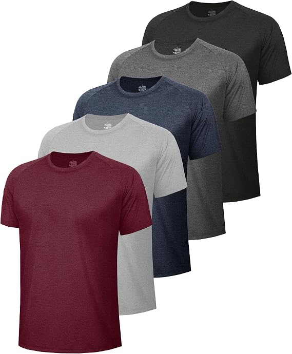 5 Pack Workout Shirts for Men Gym Black Moisture Wicking Quick Dry T Shirts