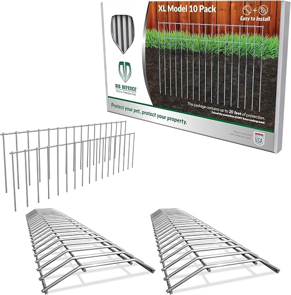 Dig Defence - The Original Animal Barrier Fence X-Large and Original Gate Plate Bundle - 10 Pack, 20 Total Length Barrier Fence and 2 Pack Gate Plate with 2 SM/MD Animal Fence Barrier