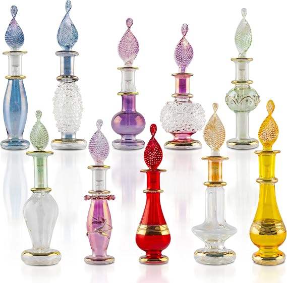 CraftsOfEgypt Genie Blown Glass Miniature Perfume Bottles for Perfumes & Essential Oils, Set of 10 Decorative Vials, Each 2" High (5cm), Assorted Colors (Set of 30)