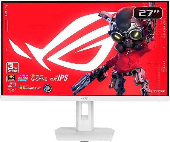 ASUS ROG XG27UCGR-W 27 Inch 4K 162Hz White USB-C G-SYNC Gaming Monitor | Dual Mode FHD 485Hz, Fast IPS, ELMB Sync, DisplayWidget Center, 0.3ms, HDR for PS5 and Xbox