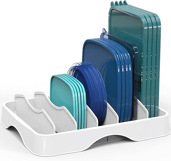 Simple Houseware Food Container Lid Storage 13" x 10" Adjustable Divider | Lid Organizer, White