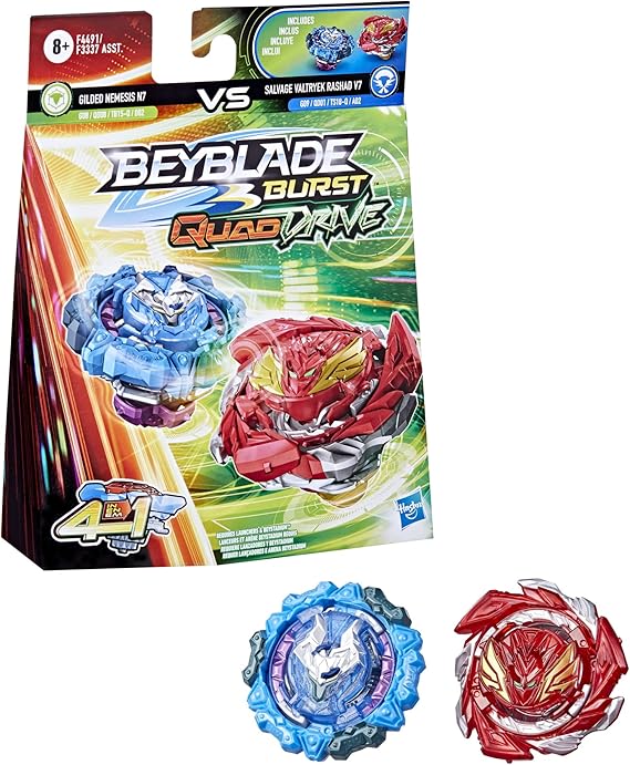 BEYBLADE Burst QuadDrive Salvage Valtryek Rashad V7 and Gold Plated Nemesis N7 Spinning Top Twin Pack (Pack of 2)