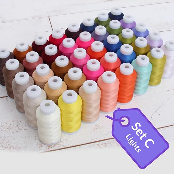 Threadart 40-Spool Machine Embroidery Thread Set C Soft Pastels and Classic Neutrals, 40 Weight 1000 Meters (Double Standard 500m Spool) | High Strength, Low-Lint Polyester