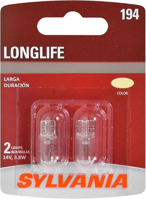 SYLVANIA - 194 Long Life Miniature - Bulb, Ideal for Interior Lighting - Trunk, Cargo and License Plate (Contains 2 Bulbs)