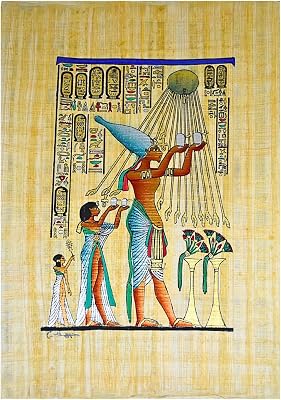Egyptian Authentic Original Hand Painted Painting Papyrus Paper Ancients Pharaoh Ancient Akhenaton Aton Sun Cartouche Hieroglyphic Scroll Pharaohs Papyri Hieroglyphics 11.8x7.8  30 x 20 cm