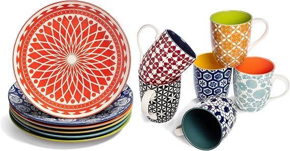 Annovero Coffee Mugs & Dinner Plates | Kitchen Dishes | Microwave Oven Safe | Colorful Porcelain Dinnerware