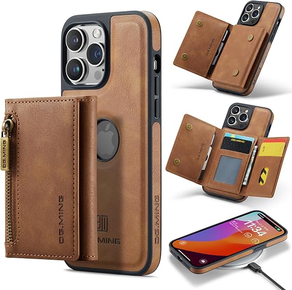 Compatible with iPhone 14 Pro (6.1''),The Upgrade 2 in 1 Detachable Back Cover& Fold Leather Wallet Phone Cases, Logo Visible,Support Wireless Charging (Brown)
