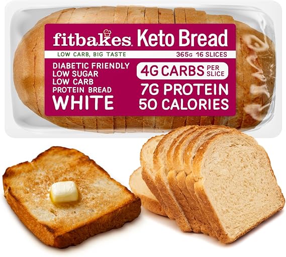 Fit Bakes White Keto Bread, 7g Protein, Low Carb Bread Toast, 16 Slice Loaf