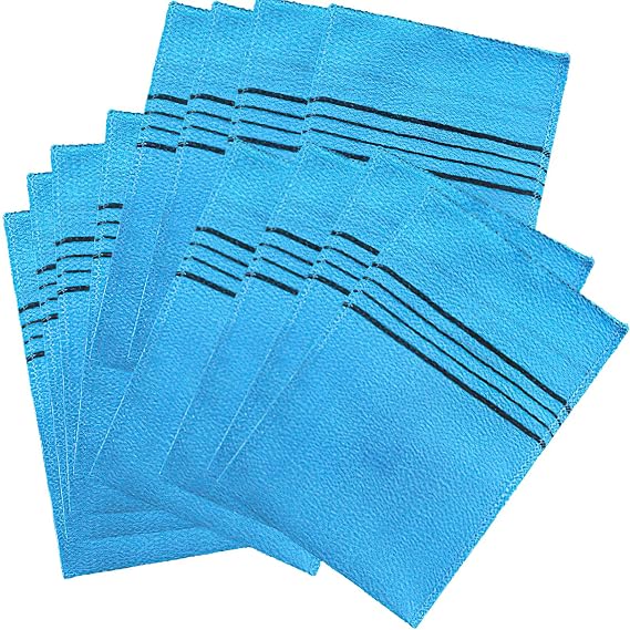 Korean Scrubbing Cloth Mitt Exfoliating Washcloth - 10pcs Body Scrubber and Washcloth Set for Smooth Skin - Natural Mitts for an Exfoliating Shower - Soft and Durable. (blue)