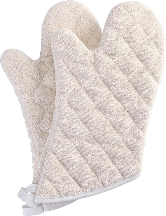 Terry Cloth Oven Mitts 100% Cotton Heat Resistant 13" 482F Set of 2