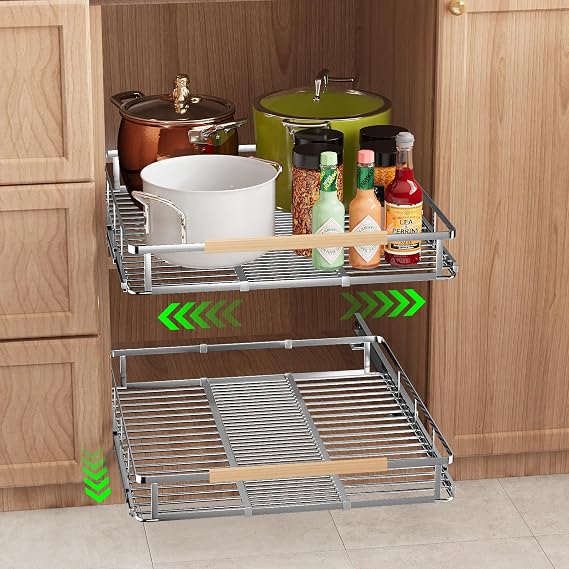 Expandable Pull-Out Cabinet Drawers, Slide-Out Shelves, Small 2 Pack | Smooth Slide-Out Access, Adjustable Fit, Pull-Out Organization, Small Cabinet Use, Space-Saving
