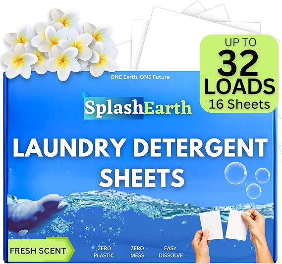 Travel Laundry Detergent Sheets, Liquidless Washer Sheet, Eco Friendly Laundry Sheets Detergent, Hypoallergenic Non Toxic (FRESH SCENT-32 LOADS)