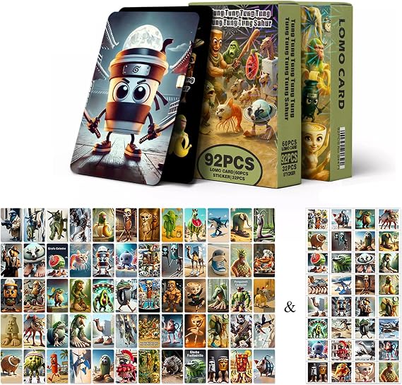92PCS Creative Art Cards Set, Funny Brainrot Cards & Italian Brainrot Style Trading Pack for Journaling and Decoration (FeiatPogra)