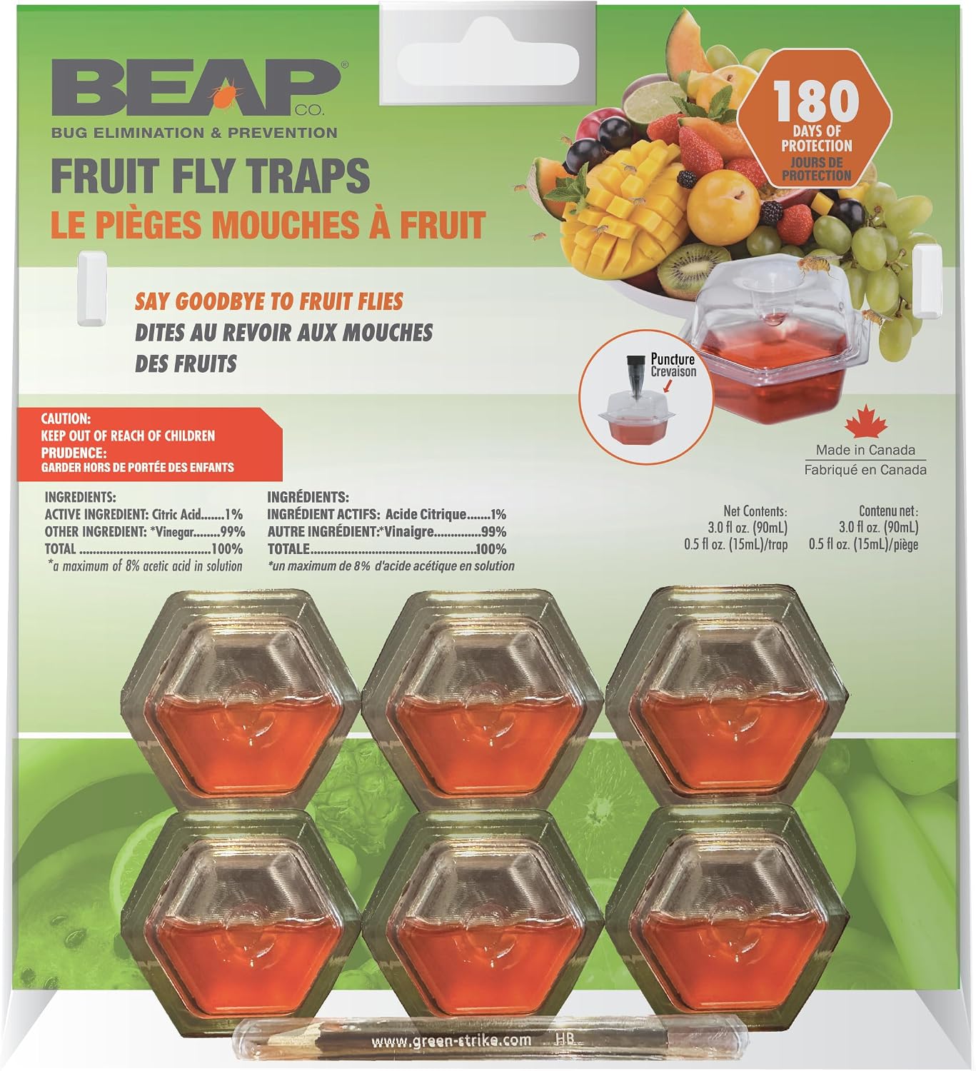 Say Goodbye to Fruit Flies. BEAPCO Premium Fruit Fly Traps for Indoors - 180 Days Supply - for fruit flies & gnats. - Easy to use - Food Based, trap, bait, lure, catcher, fruit flies. - 6-Pack