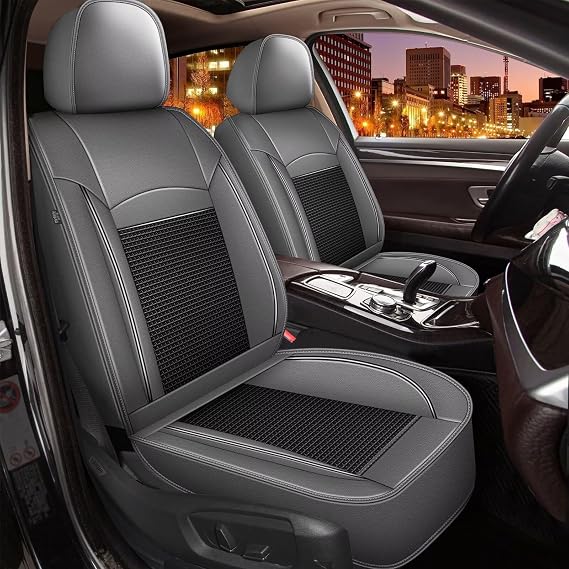 DISUTOGO Seat Covers Fit for Nissan Kicks 2018-2025 2026: Car Seat Covers Full Set 5 Seats Leather Ice Silk Breathable Waterproof Automotive Seat Cushion Protector (Black & Grey)