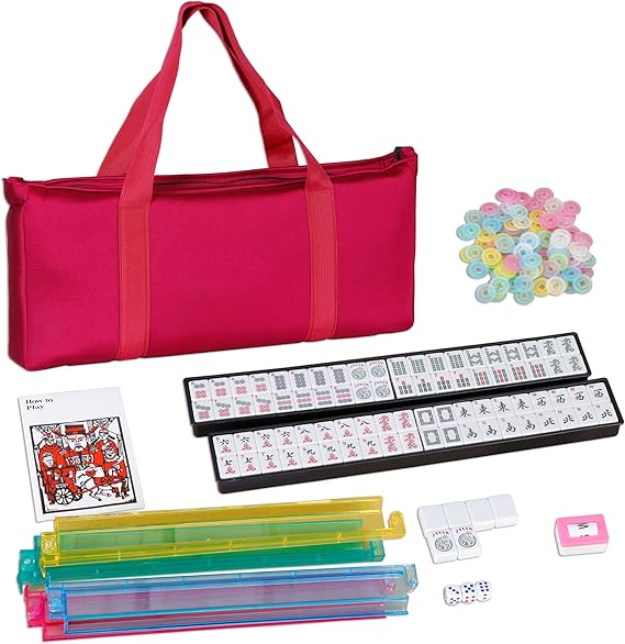166 Tiles Mah Jongg Set American Mahjong 4 Color Pushers/Racks Mahjongg Game with Soft Velour Bag,Western Mahjongg Tiles