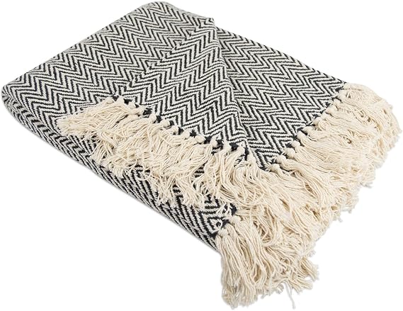 DII Chevron Throw Collection Handloomed Cotton, 50x60, Black