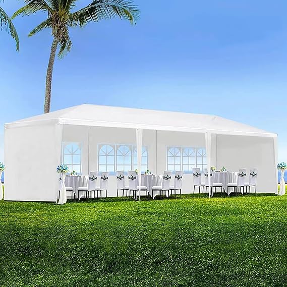 10'x30' Outdoor Party Tent, Large Tents for Parties, Wedding, Birthday, White Canopy Tent with 5 Removable Sidewalls & Transparent Windows, Outside Gazebo Event Tent for Backyard, Patio and Garden