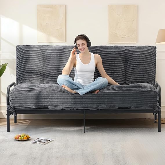 10" Futon Mattress Full Size, Ultra Thick Futons Sofa Couch Bed Sleeper Sofa Bed, Versatile Floor Futons Japanese Floor Mattress for Adults, Grey (Frame Not Included)