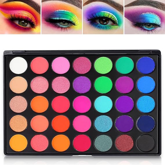 DE'LANCI Rainbow Eyeshadow Palette, Professional 35 Bright Colors Matte Shimmer Eyeshadow Makeup Pallete - Long lasting and Highly Pigment Silky Powder Eye Shadow Make up Kit,Cruelty- Free #35E