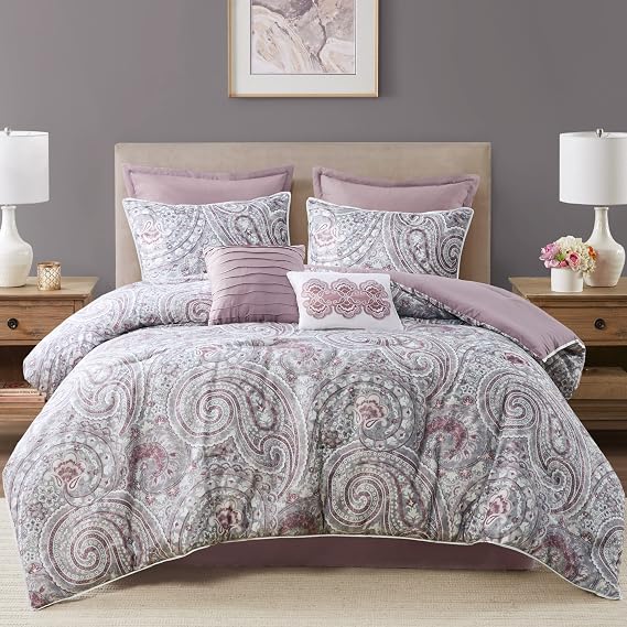 Comfort Spaces Kashmir Comforter Set, Queen, 8 Piece, Purple