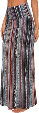 Urban CoCo Womens Stylish Spandex Comfy Fold-Over Flare Long Maxi Skirt