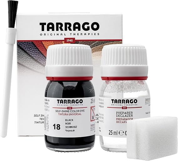 Tarrago Leather Dye Kit with Deglazer and Applicator - Restore & Recolor Shoes, Boots, Purses, Wallets, Jackets, and Furniture - Rich Pigment - 25mL - Black #18