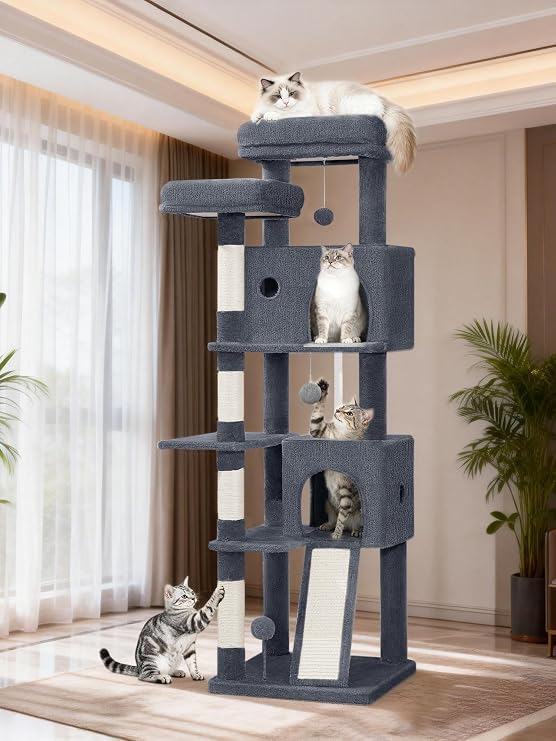 Cat Tree for Indoor Cats, 152 cm Cat Tower, Dark Grey
