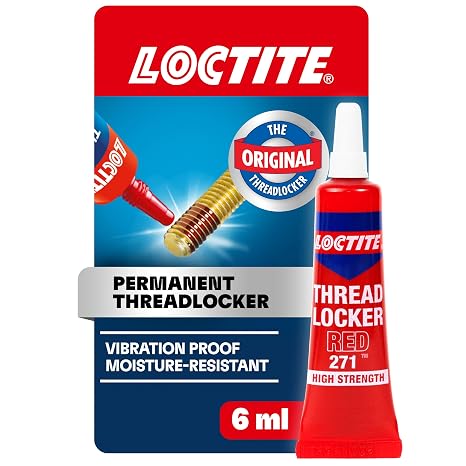 Loctite Threadlocker Red 271 - Permanent Thread Lock Glue for Nuts, Bolts, Fasteners, High Strength Screw Glue to Prevent Loosening & Corrosion - 6 ml, 1 Pack