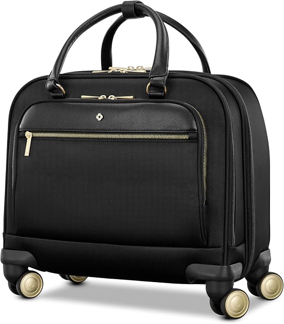 Samsonite Mobile Solutions 2 Spinner Mobile Office - Carry-On Rolling Laptop Bag with USB Pass-Through, Padded Laptop & Tablet Sleeves, File Organizer, Smooth Spinner Wheels, StackItTM Strap - Black