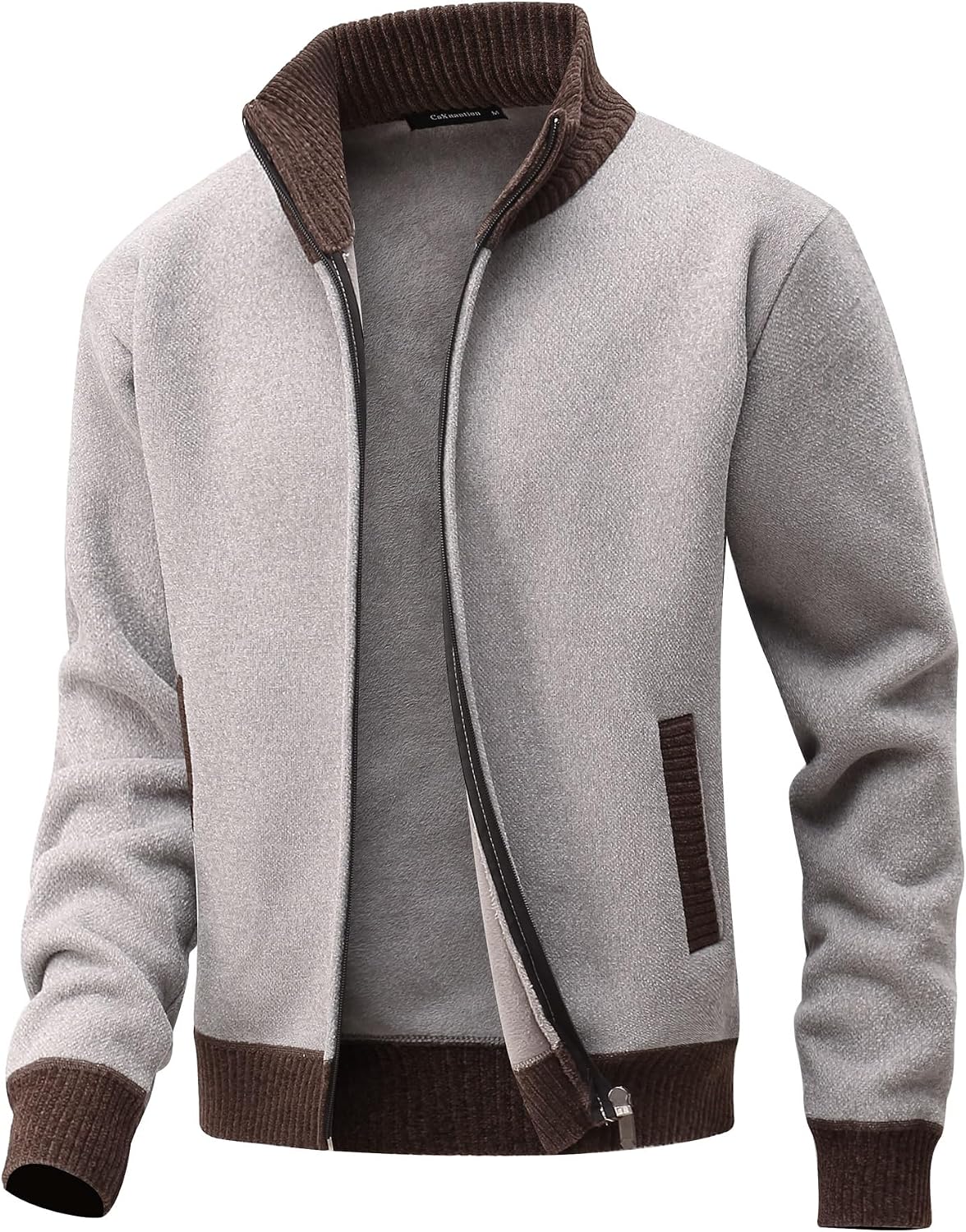 CoXuention Cardigans for Men Sweater with Zip Long Sleeve Stand-Up Collar Fleece Jacket Knitted Cardigan Winter Transition Jacket Warm Fine Knitted Jacket