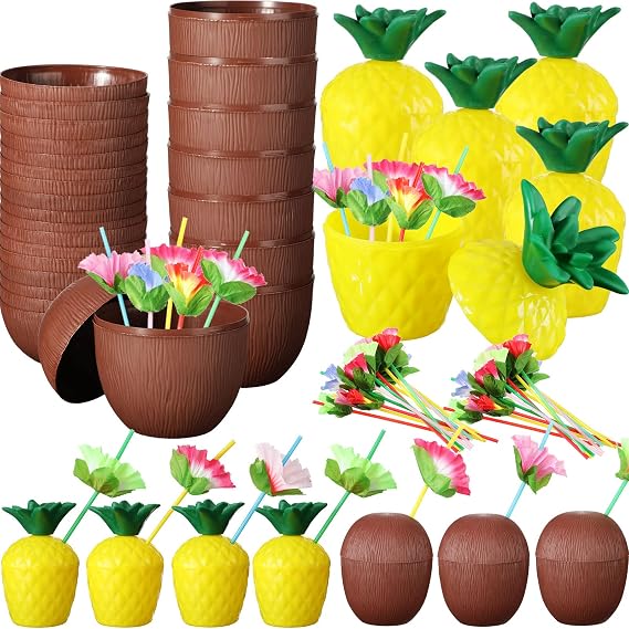 Amyhill 36 Pcs Pineapple Coconut Cup Tropical Hawaii Drink Cup