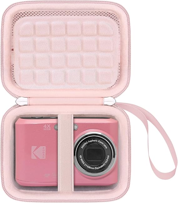BOVKE Travel Case for KODAK PIXPRO Friendly Zoom FZ45 FZ55 Digital Camera, Portable Hard EVA Carrying Case Storage Bag with Strap, Mesh Pocket for Accessories, Battery, Card, Cable, Pink