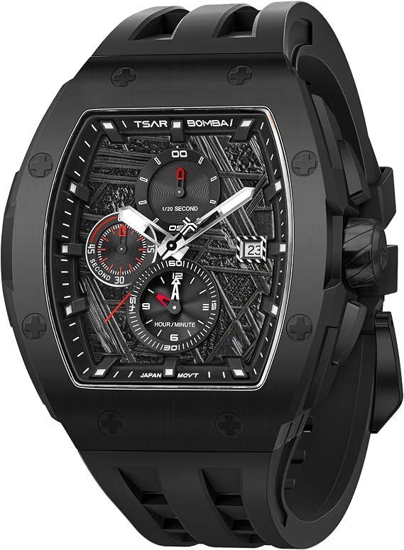 TSAR BOMBA Men's Watch Tonneau Design 50M Waterproof Chronograph Luxury Watches for Men with 316 Stainless Steel Case Square Sport Military Work Wristwatch with 22mm Watch Strap Stylish Men's Gift