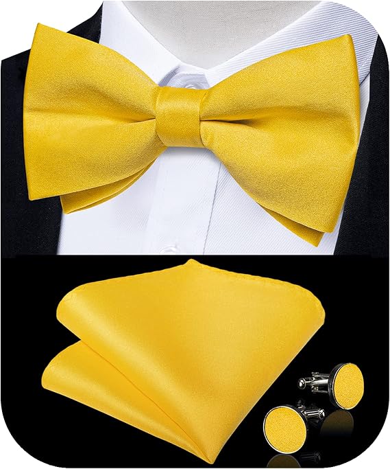 DiBanGu 3PCS Bow Ties for Men Pre-Tied Bow Tie and Pocket Square Set Adjustable Solid Satin Formal Tuxedo Bow Tie Wedding