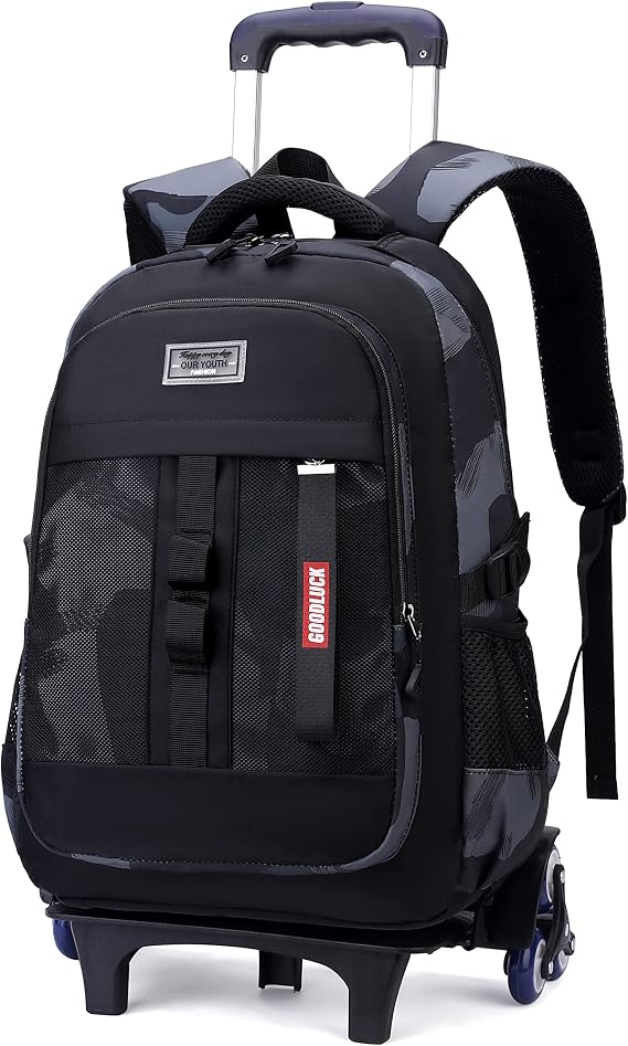 Camo Boys Rolling Backpacks for Kids School, Capacity Wheeled Bookbags Elementary School Bags Back Packs with 6 Wheels