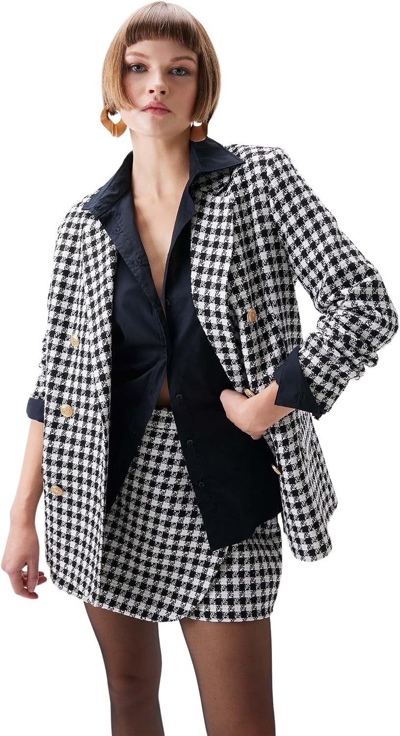 DeFacto Womens Oversize Fit Tweed Blazer