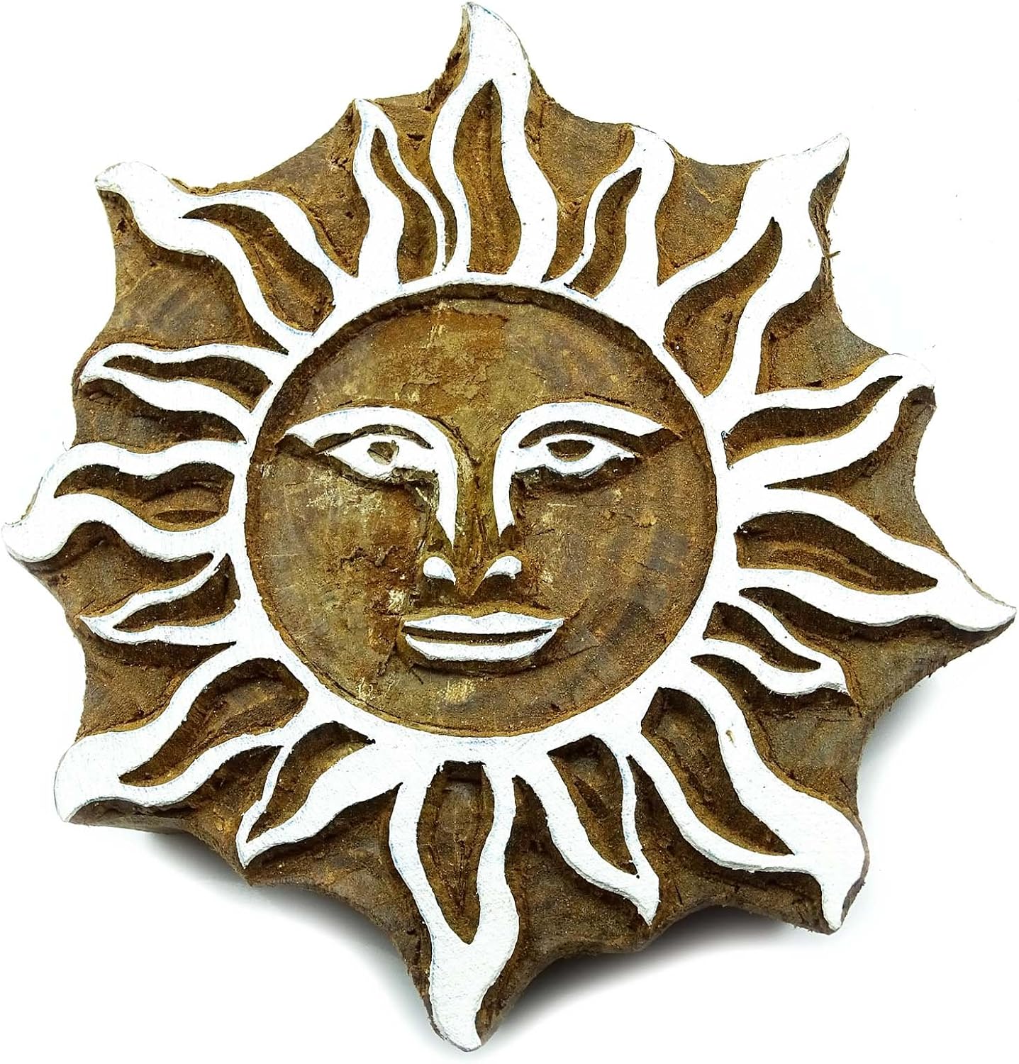 Knitwit Wood Block Art Handcarved Printing Block Wooden Textile Sun Stamp Blockprint