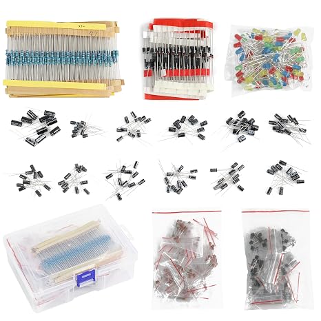 1400Pcs Electronic Component Kit, Capacitor Resistor LED Diode | 6 values assortment kit with ceramic caps and transistors. Ideal for Arduino projects and electronic DIY prototyping.