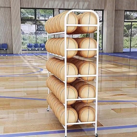 Metals Basketball Rack With Wheels, 5-tier Large Capacity Extcct Basketball Rack, Outdoor Rolling Basketball, Standing Basketball Racks For Balls (Color : White, Size : 5 layers)