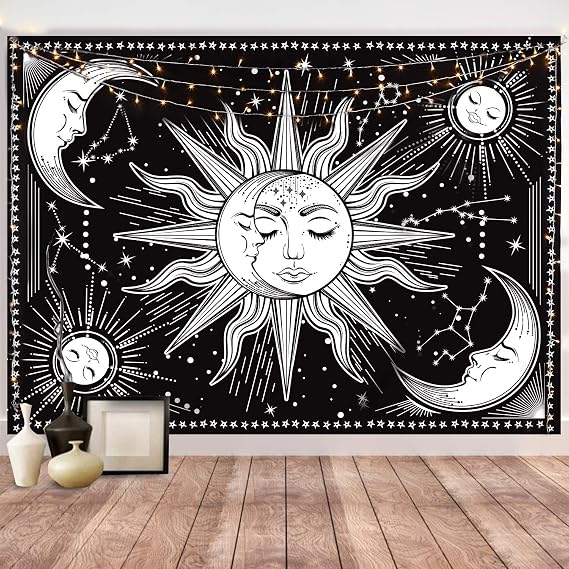 Wall Tapestry Black and White - Aesthetic Moon Tapestry for Bedroom, Living Room, Dorm Decor - Printed without Fringe (59.1x59.1 Inches, 150x150 cm)