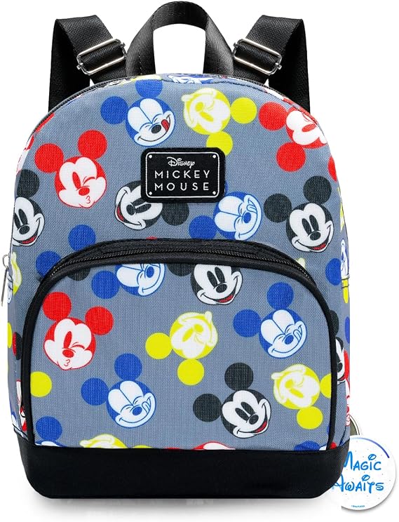 Disney Mickey Mouse Mini Backpack - 10" Exclusive Woven Small Backpack with Front Pocket and Button Bundle | Adjusts to Fit Adults, Teens, Kids