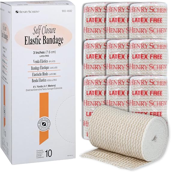 Self-Closure Elastic Bandage, 3 x 4.5 Yards, Tan, Non-Sterile, Box of 10 Stretch Bandage with Self-Closure Fastener, Latex-Free, Comfortable Support