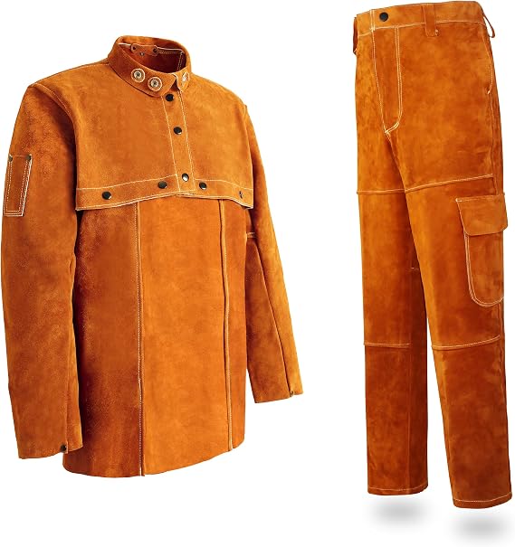Leather Welding Suit for Heavy Duty Tasks,Jacket and Pants Included, Heat and Flame Resistance (3XL)