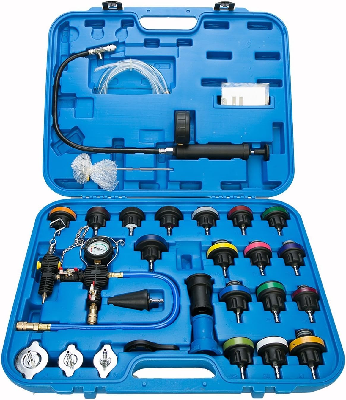 freebirdtrading 8MILELAKE 28pcs Universal Radiator Pressure Tester and Vacuum Type Cooling System Tool Kit Blue