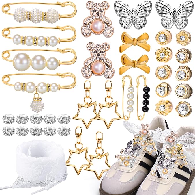 BABORUI 38PCS Butterfly Brooch Pins Shoe Lace Charms Kit for Womens Shoes DIY Decorations
