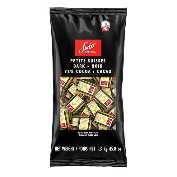 Swiss Delice Dark Chocolate Squares - 72% Chocolate Noir - Chocolates Individually Wrapped - 2.8 lb Bulk (1300g) - Swiss Chocolates